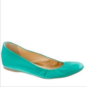 J Crew green leather ballet flats size 7.5 NWOB